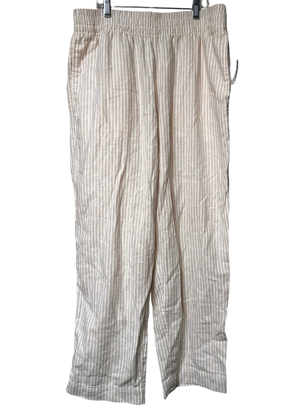 Old Navy Tan White Stripe Linen Blend Pull On Straight Pants Medium Comfort NwT